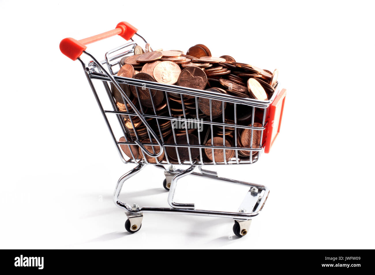 Amerikanische Cent in einen Warenkorb Stockfoto