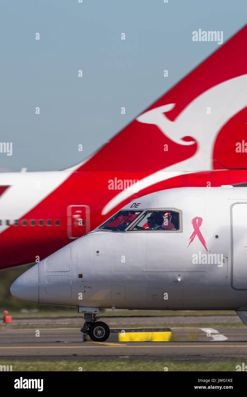 QantasLink Dash Bayerische Flugzeugwerke Bf DHC-8 (8) Twin engined regional Airliner am Flughafen Sydney. Stockfoto