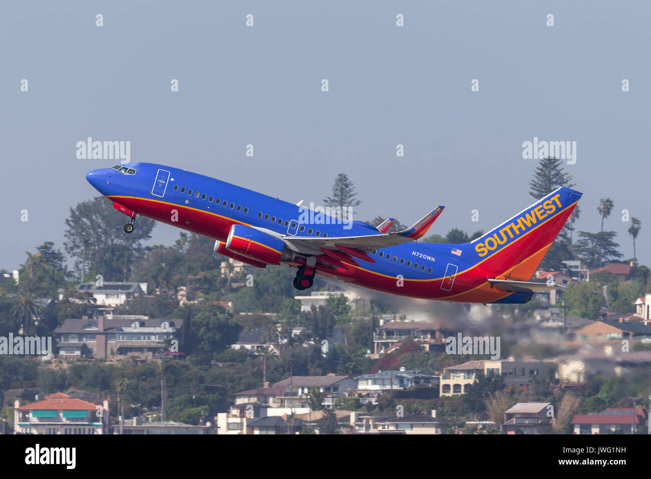 Southwest Airlines Boeing 737-7 H4N720WN Abfahrt San Diego Internationalen Flughafen. Stockfoto