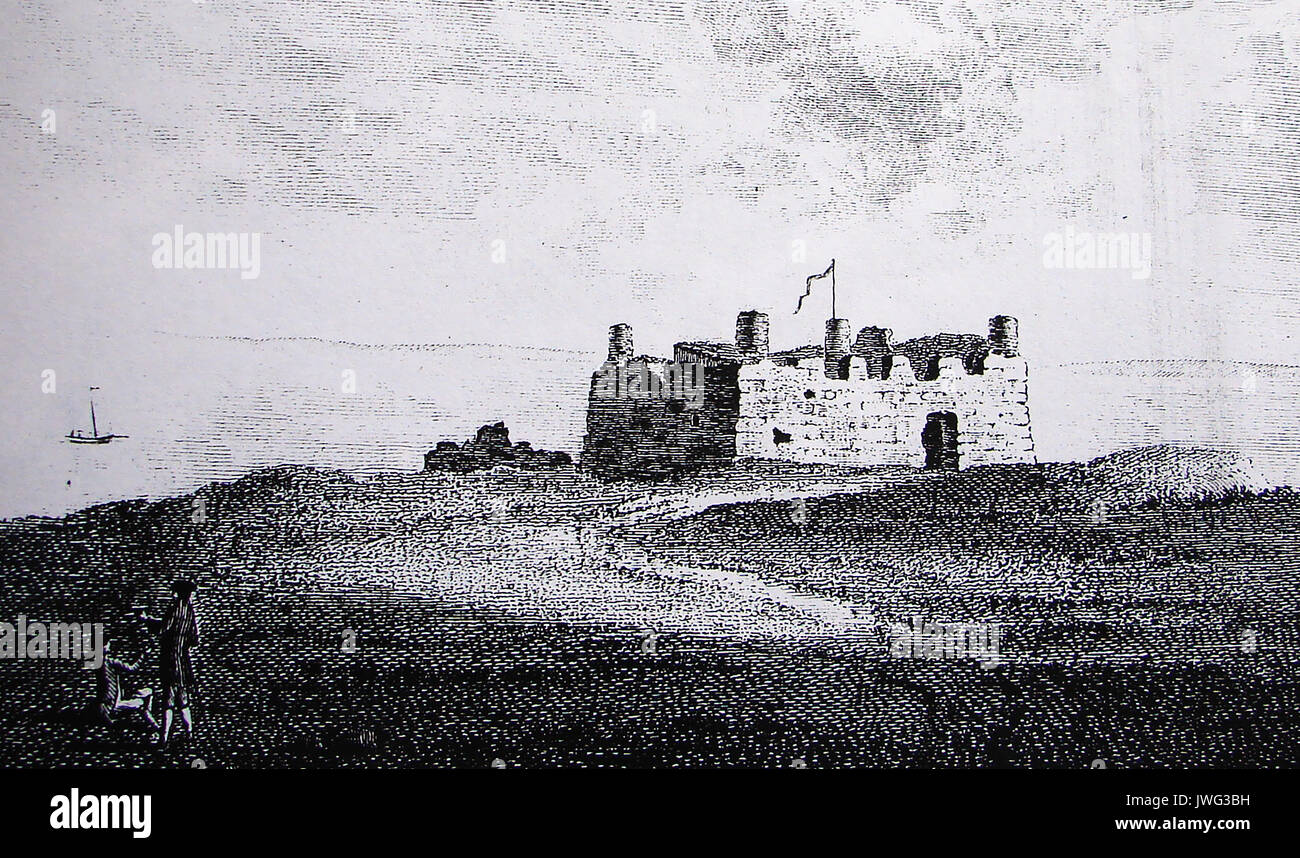 Ein 1775 Gravur übersicht Lundy Schloss (Mariscos" Schloss) Insel Lundy Stockfoto