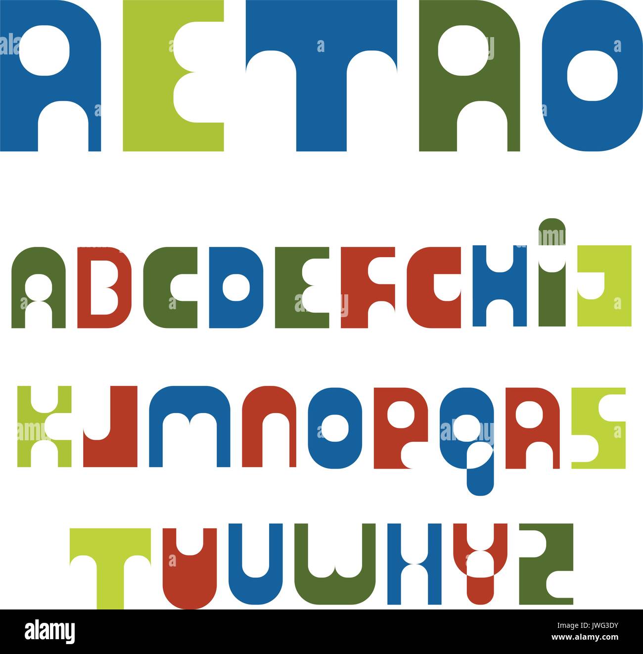 Retro font bunte Buchstaben Stil der 70s Stock Vektor