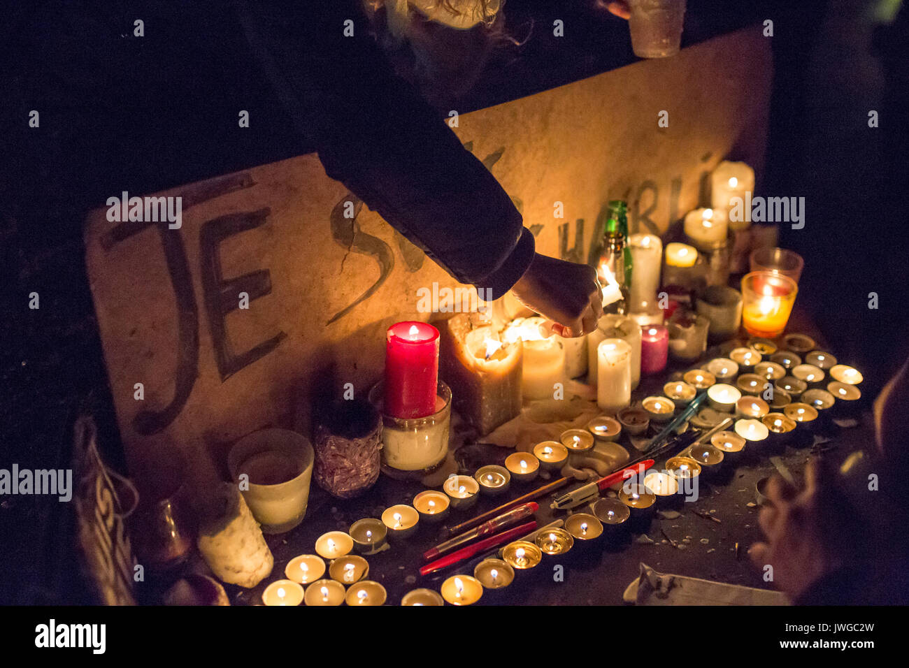 Hommage an die Opfer von Charlie Hebdo Tötung in Paris der 7. Januar 2015 Stockfoto