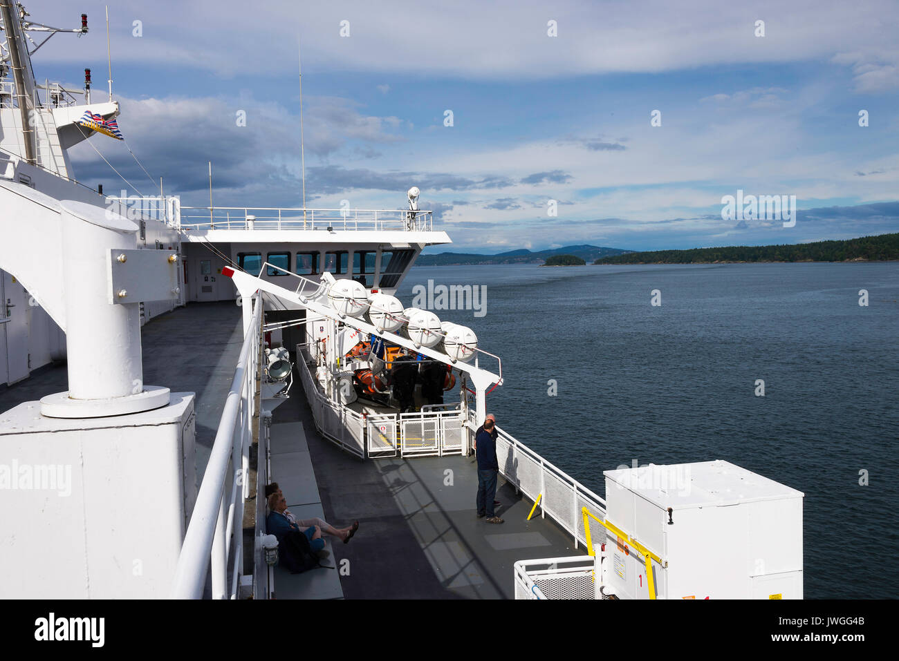Das obere Deck eines BC Ferries Auto- und Passagierfähre auf eine Reise von Swartz Bay nach Tsawwassen Vancouver British Columbia Kanada Stockfoto