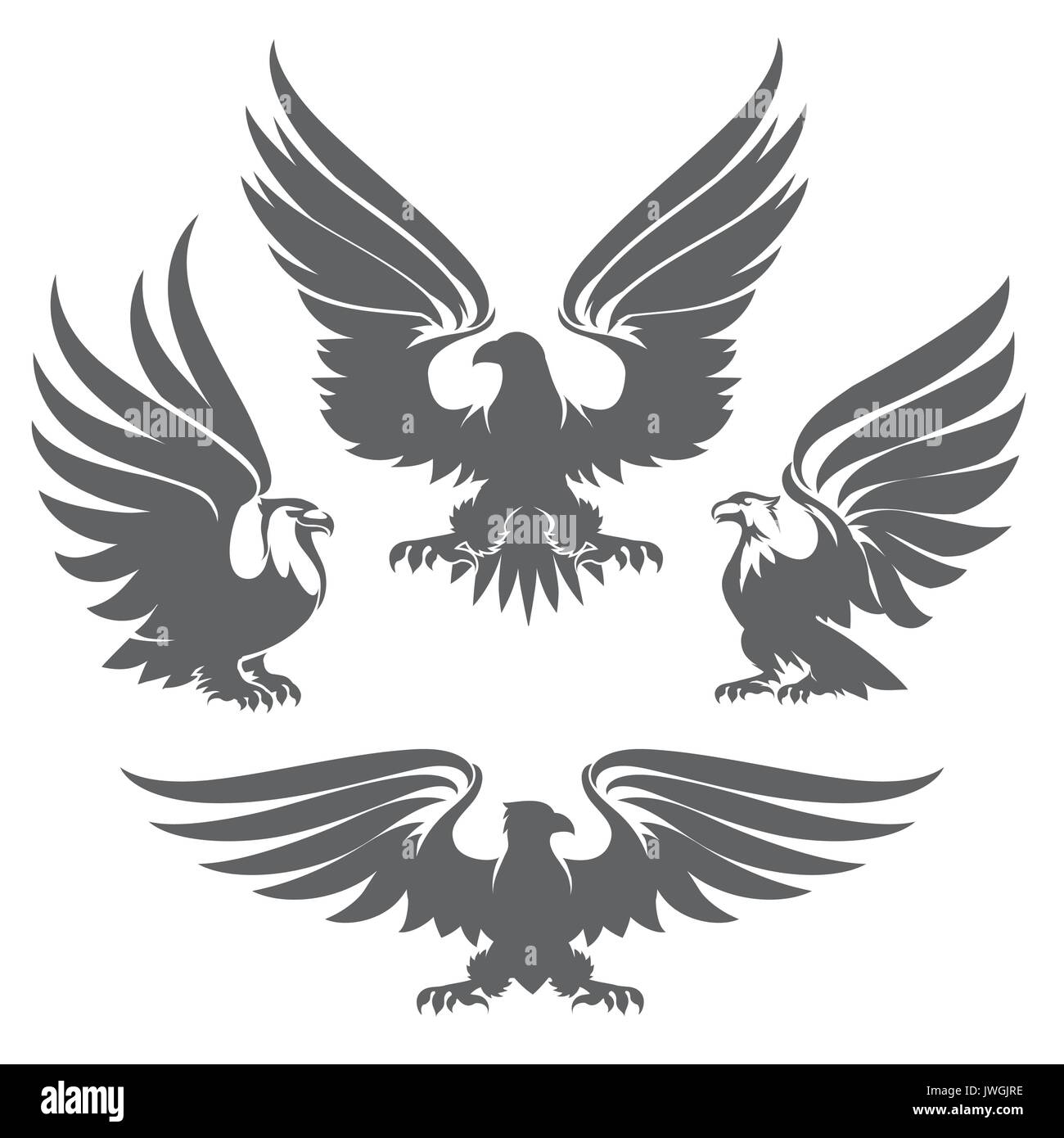Heraldik Adler, Habichte und Falken in Tattoo Stil gezeichnet. Vector Illustration Stock Vektor