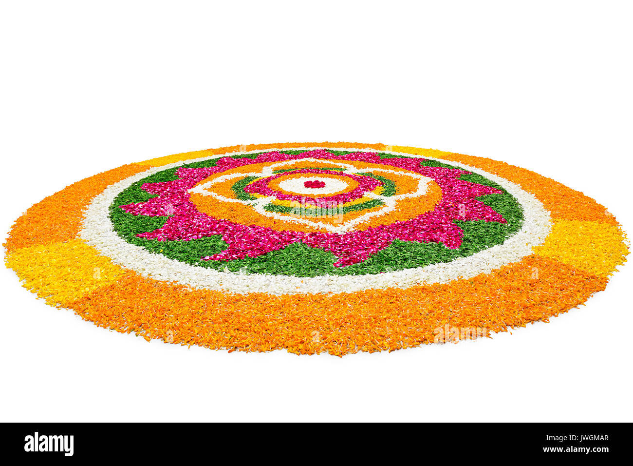 Bunte Rangoli Designs mit Blumen für das Diwali-fest Gelegenheiten Stockfoto