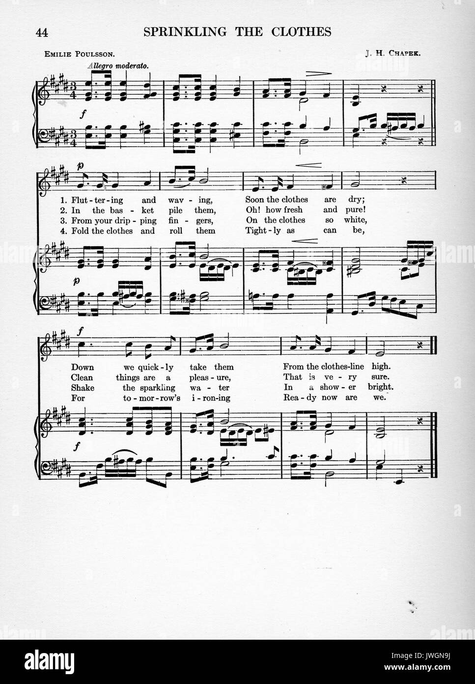 Besprengung die Kleidung, Noten Partitur für einen Song über Wäsche, 1893. Stockfoto