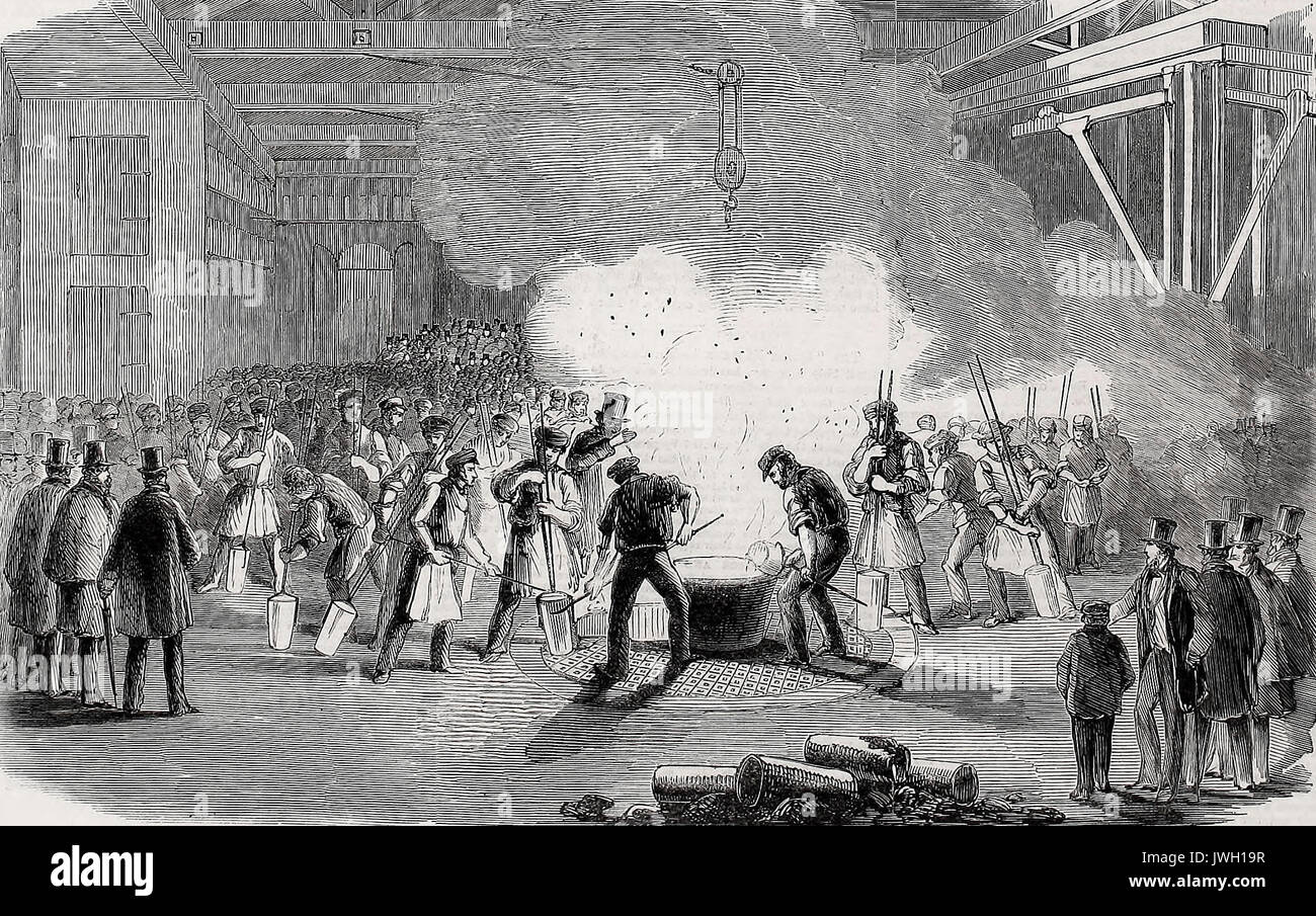 Casting der Große Stahlglocke für San Francisco, im Werk der Firma Naylor, Vickers, und Co., Millsands, Sheffield, 1860 Stockfoto