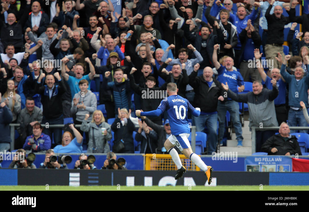 WAYNE ROONEY FEIERT ZIEL, Everton FC V Stoke City FC, Premier League, FC Everton V Stoke City FC, 2017 Stockfoto