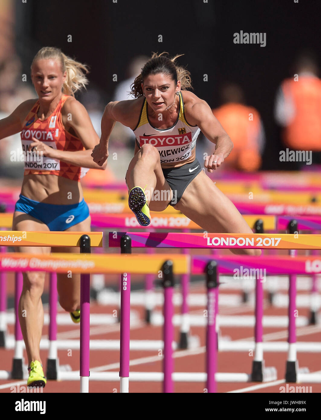 London, Grossbritannien. 11 Aug, 2017. Pamela DUTKIEWICZ, Deutschland, Aktion, Vorlauf 100m Huerden der Frauen am 11.08.2017 Wirtschaft Championships 2017 in London/Grossbritannien, vom 04.08. - 13.08.2017. | Verwendung weltweit Quelle: dpa/Alamy leben Nachrichten Stockfoto