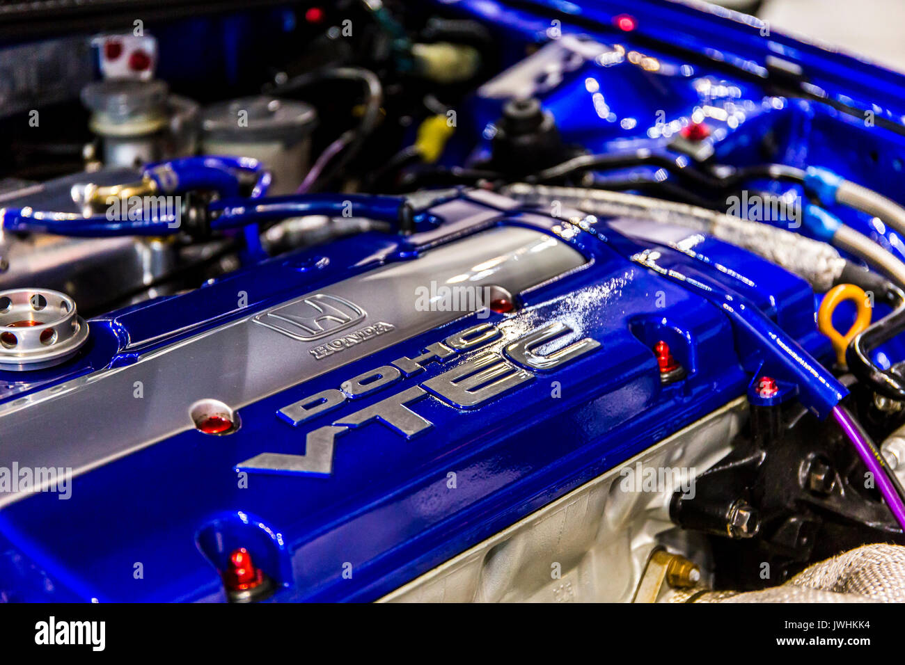 Bielsko-Biala, Polen. 12 Aug, 2017. International Automotive Messen - MotoShow Bielsko-Biala. Motor von einem modifizierten Honda Prelude Auto. Credit: Lukasz Obermann/Alamy leben Nachrichten Stockfoto