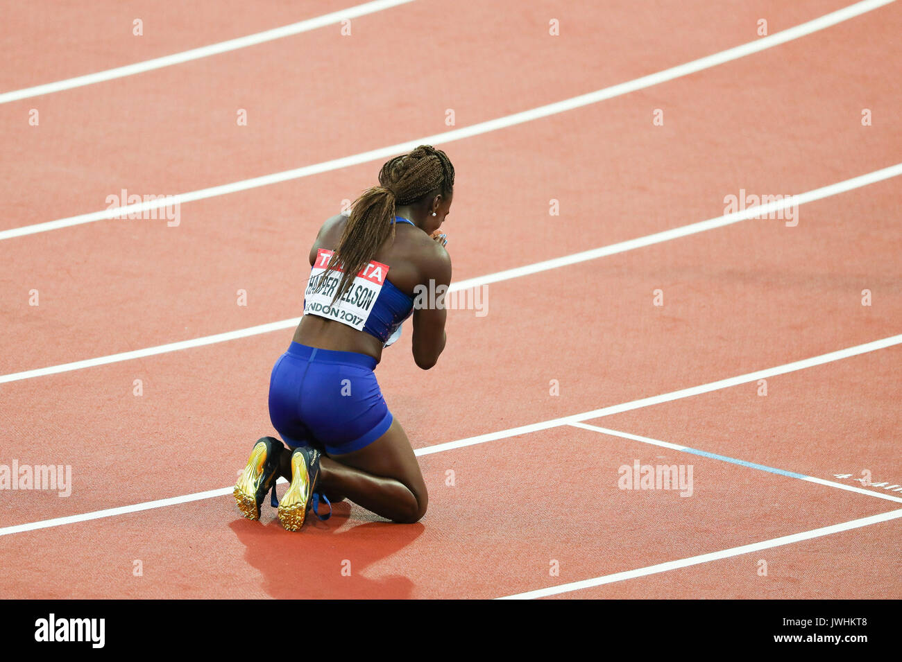 London, Großbritannien. 12 Aug, 2017. Dawn Harper Nelson, USA, nach dem gewinnen Silber in 100 der Frauen m Hürden Finale am Tag neun der IAAF London 2017 Weltmeisterschaften am London Stadion. Credit: Paul Davey/Alamy leben Nachrichten Stockfoto