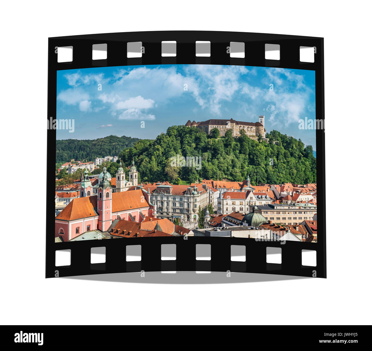 Die Burg von Ljubljana ist eine mächtige mittelalterliche Festung und das Symbol der slowenischen Hauptstadt Ljubljana, Slowenien, Europa Stockfoto