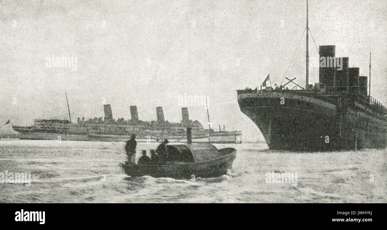 Ozeanriesen Aquitania & Olympic (Schwesterschiff der Titanic) auf Krieg, WW1 Stockfoto
