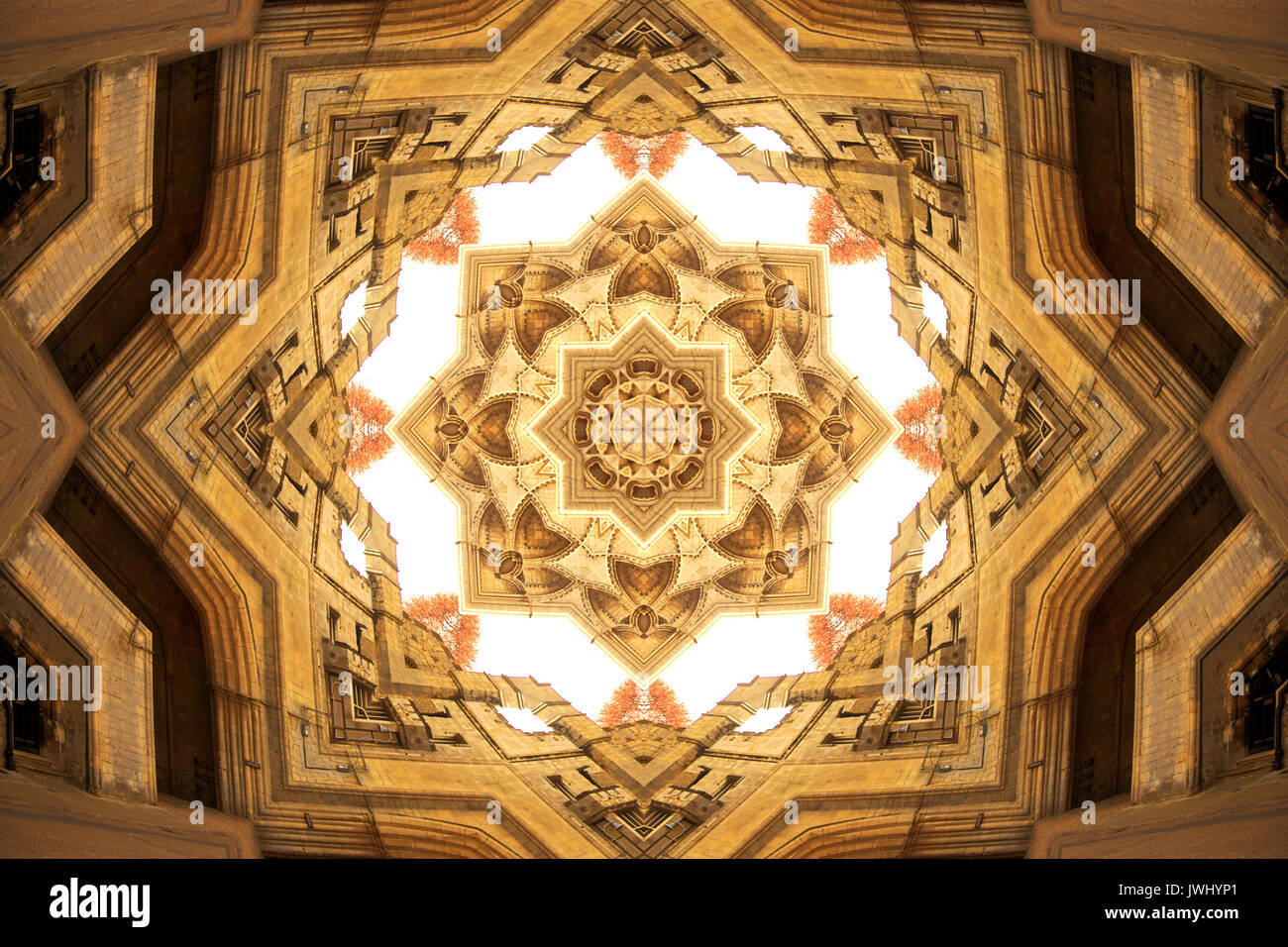 Abstrakte Kaleidoskop Foto der Kathedrale von Peterborough, England Stockfoto