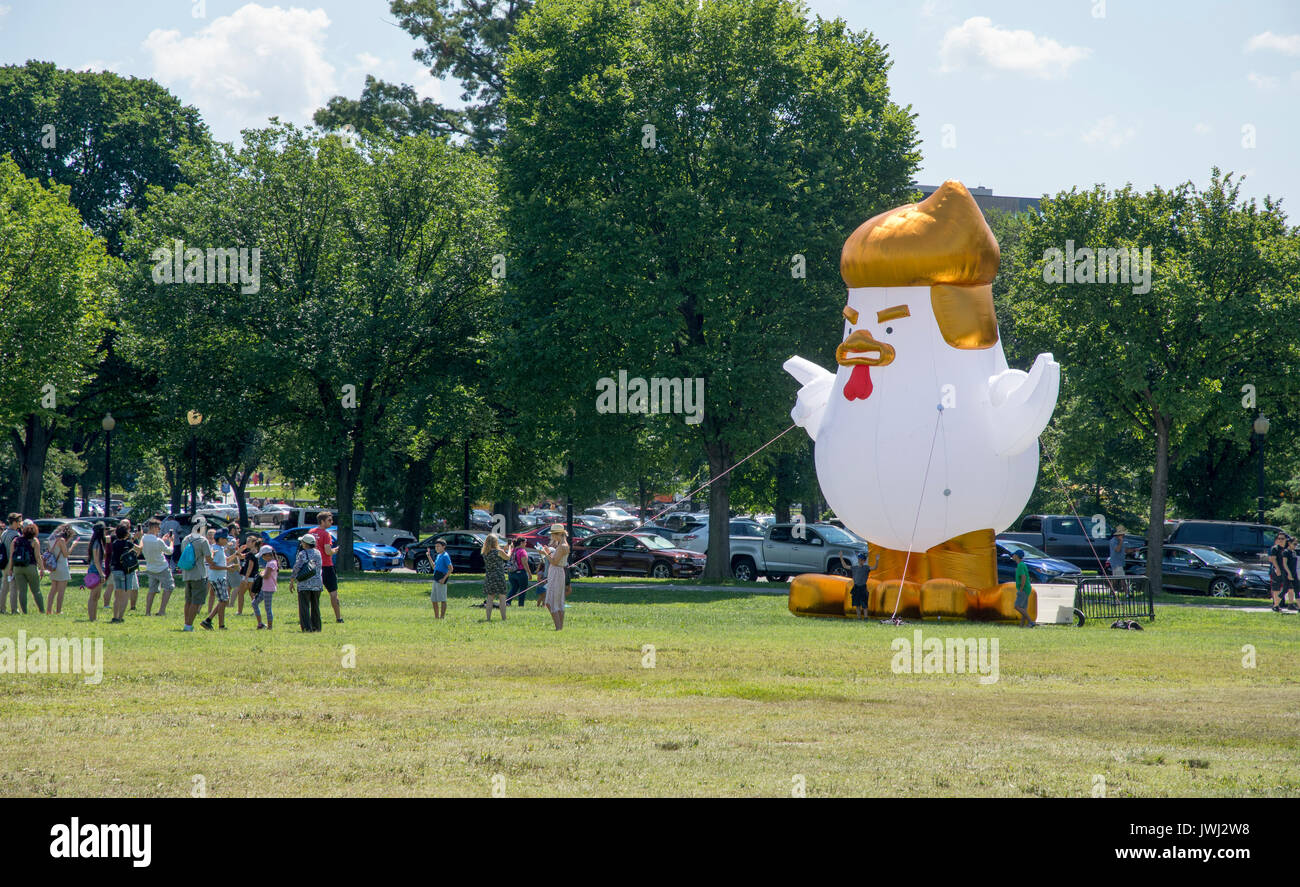 Riesigen aufblasbaren Karikatur von Donald Trump in der Form eines Huhn, auf der Ellipse in Washington DC. Stockfoto