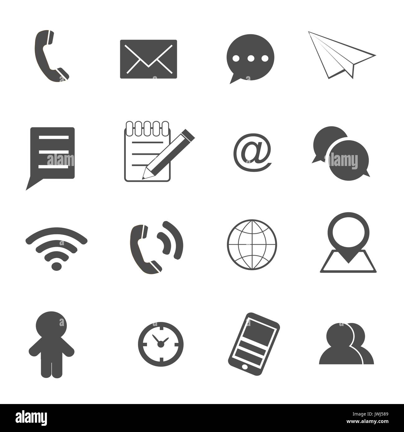 Kontakt und Kommunikation Icons Set Vector Stockfoto