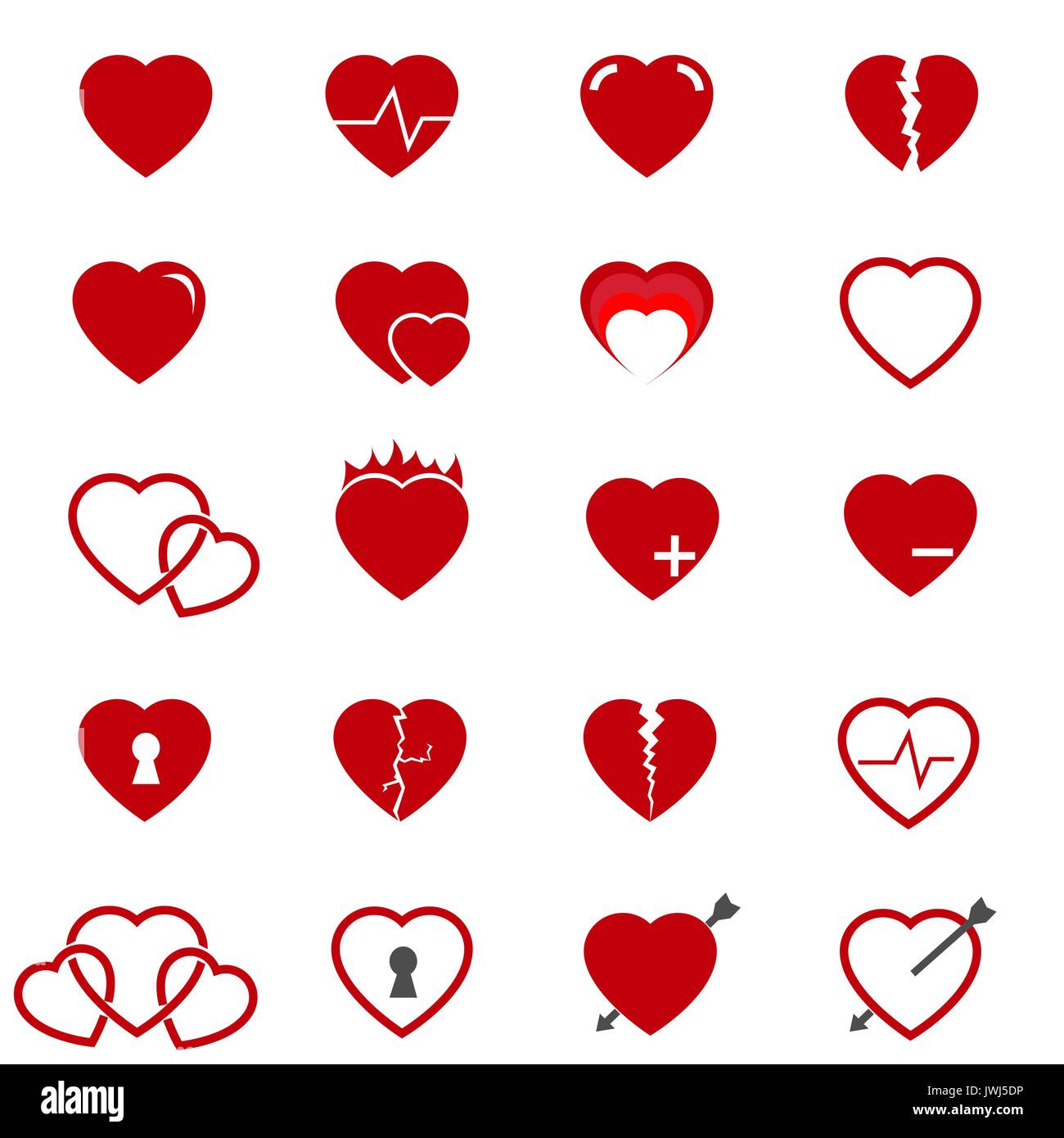 Rotes Herz Icons Set Vector Stockfoto
