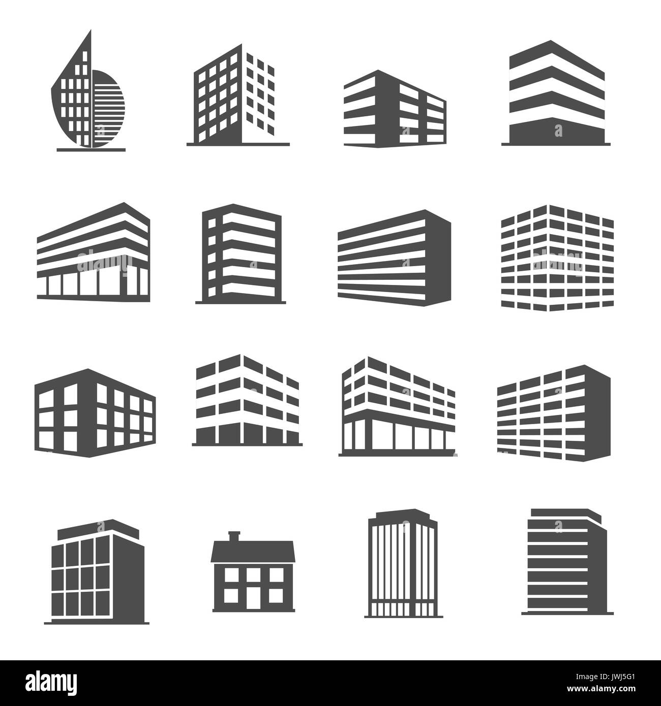 Gebäude Icons Set Vector Stockfoto