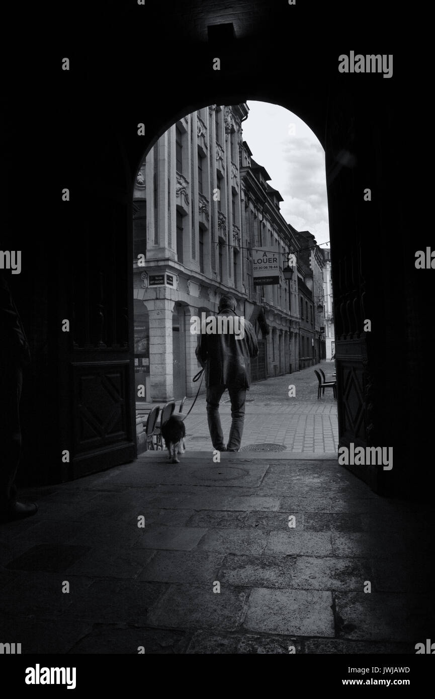 Der Franzose und sein Hund in Lille, Frankreich. Stockfoto