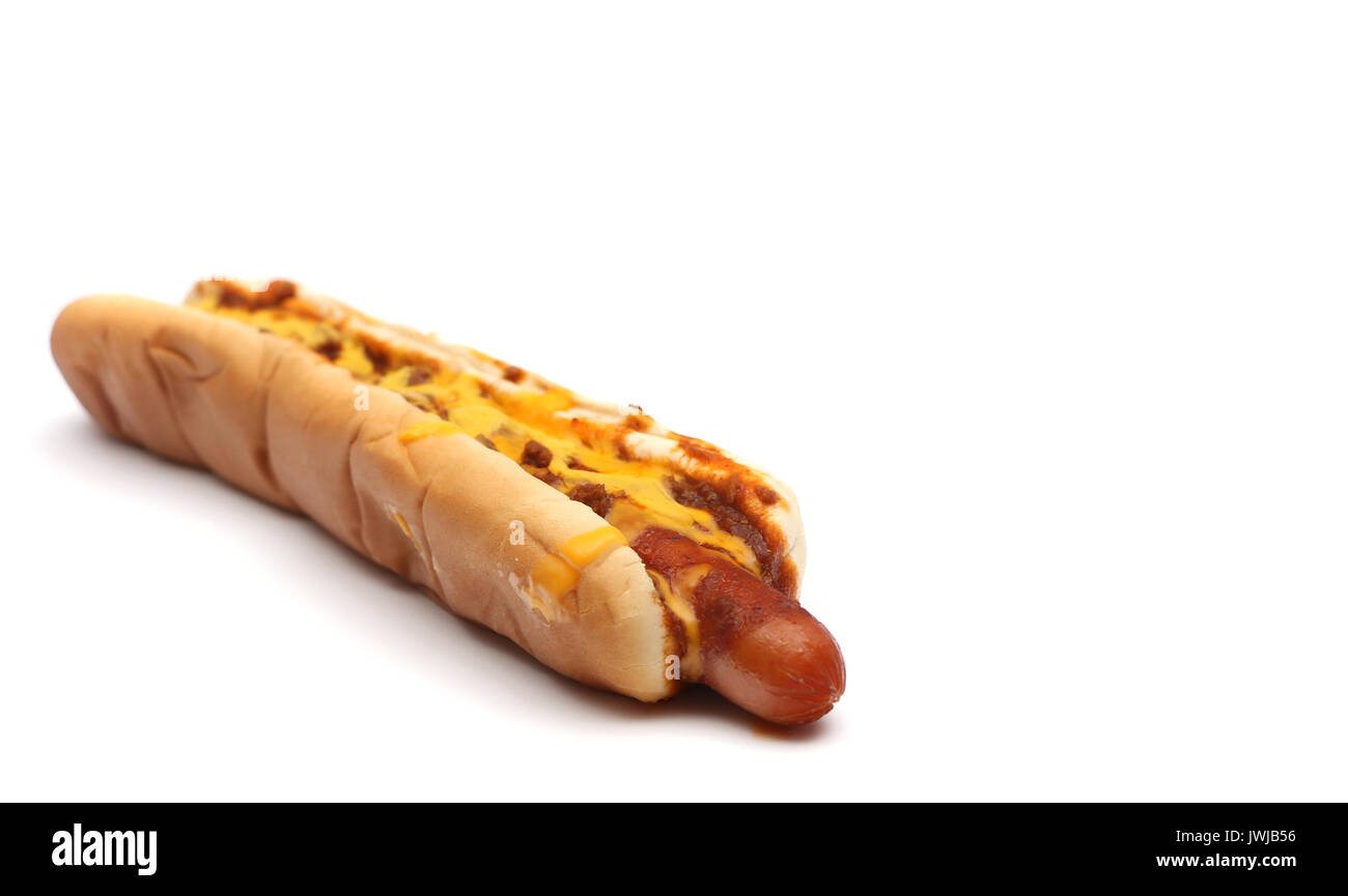 Chili dog auf weißem Hintergrund Stockfoto
