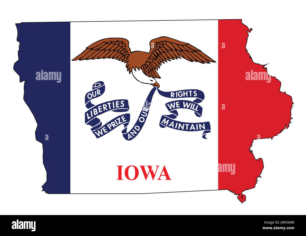 Übersichtskarte des Staates Iowa über einen weißen Hintergrund mit