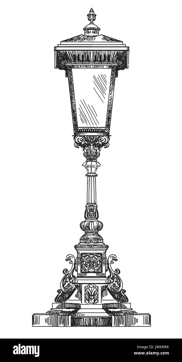 Handzeichnung alte Straßenlaterne in Moskau (Russland) Vektor isoliert Abbildung Stock Vektor