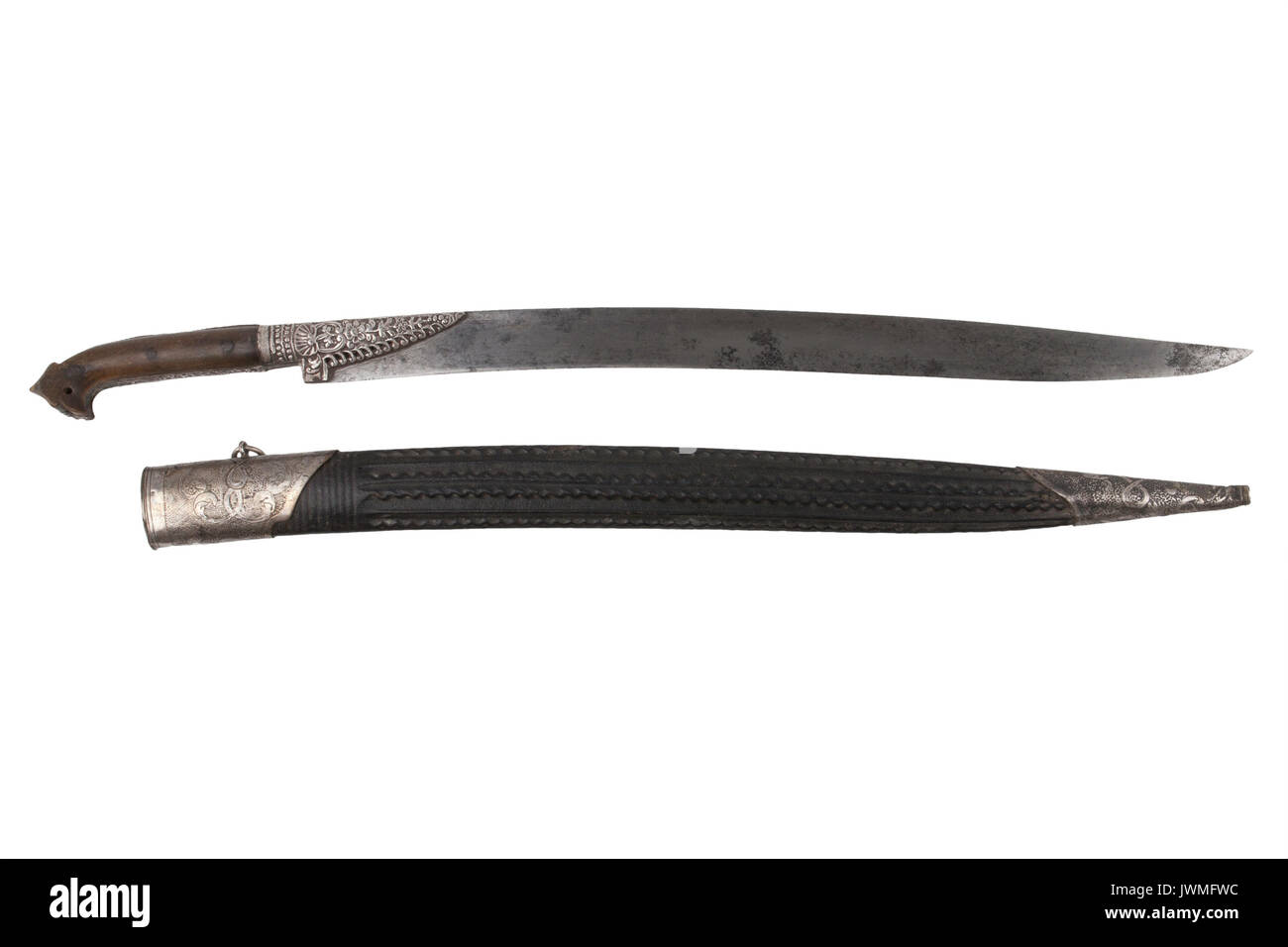 Ein Silber montiert Osmanischen Türkisch Yataghan-förmiger Schwert Stockfoto