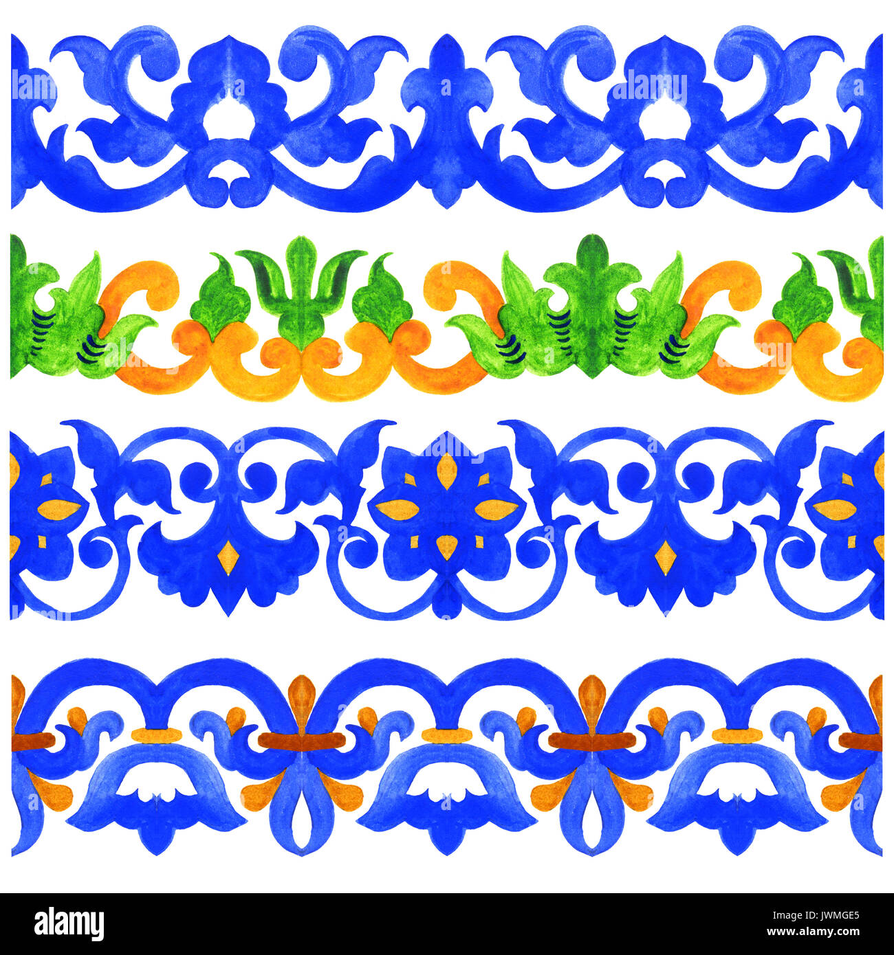 Portugiesische Azulejo Kacheln. Grenze. Wunderschöne nahtlose Muster. Für Bad Keramik, scrapbooking wallpaper Fällen für Smartphones, web Hintergrund, Prin Stockfoto