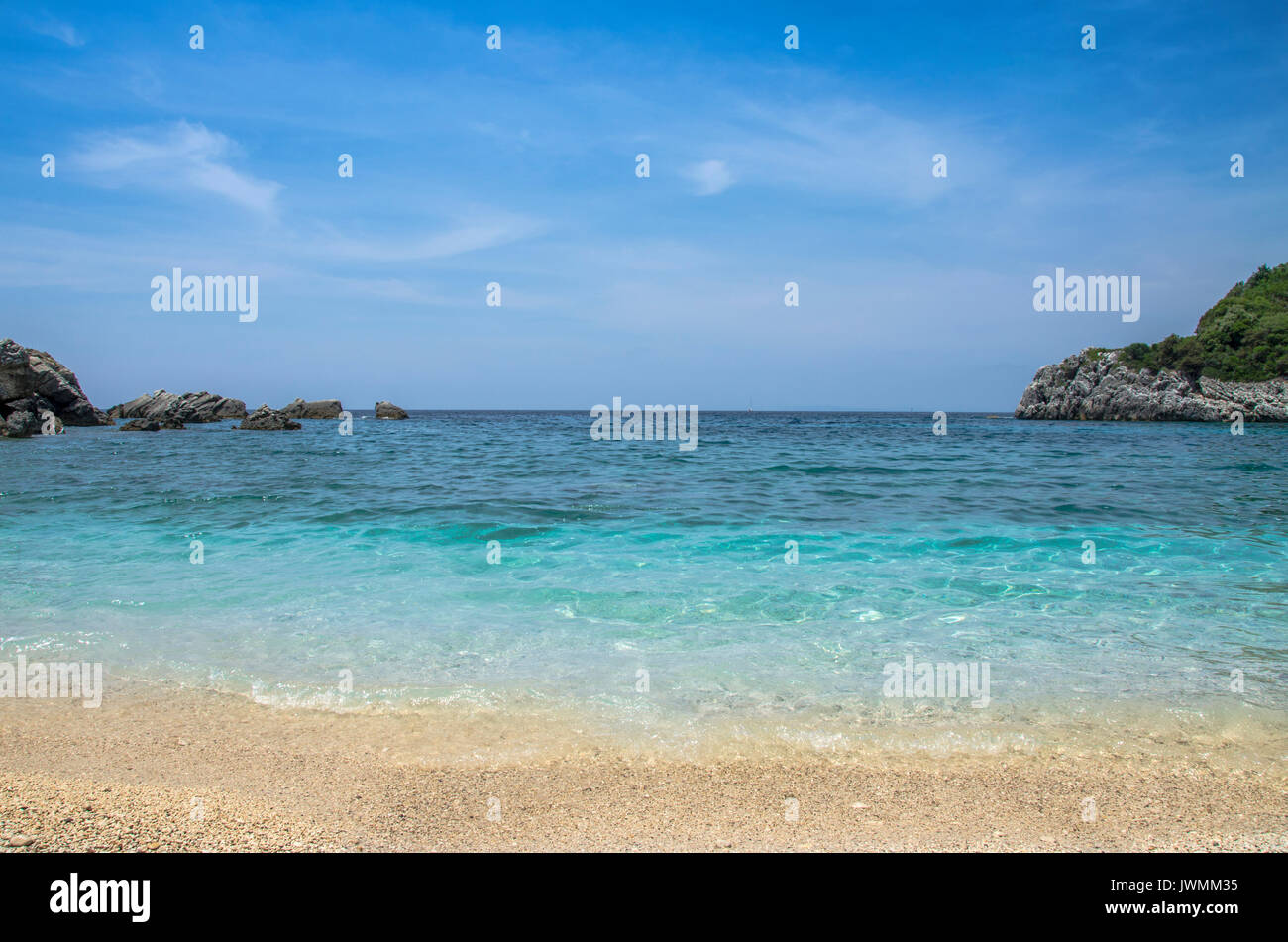 Schöner Strand Szene - Sarakiniko Beach in der Nähe von Parga, Griechenland Stockfoto