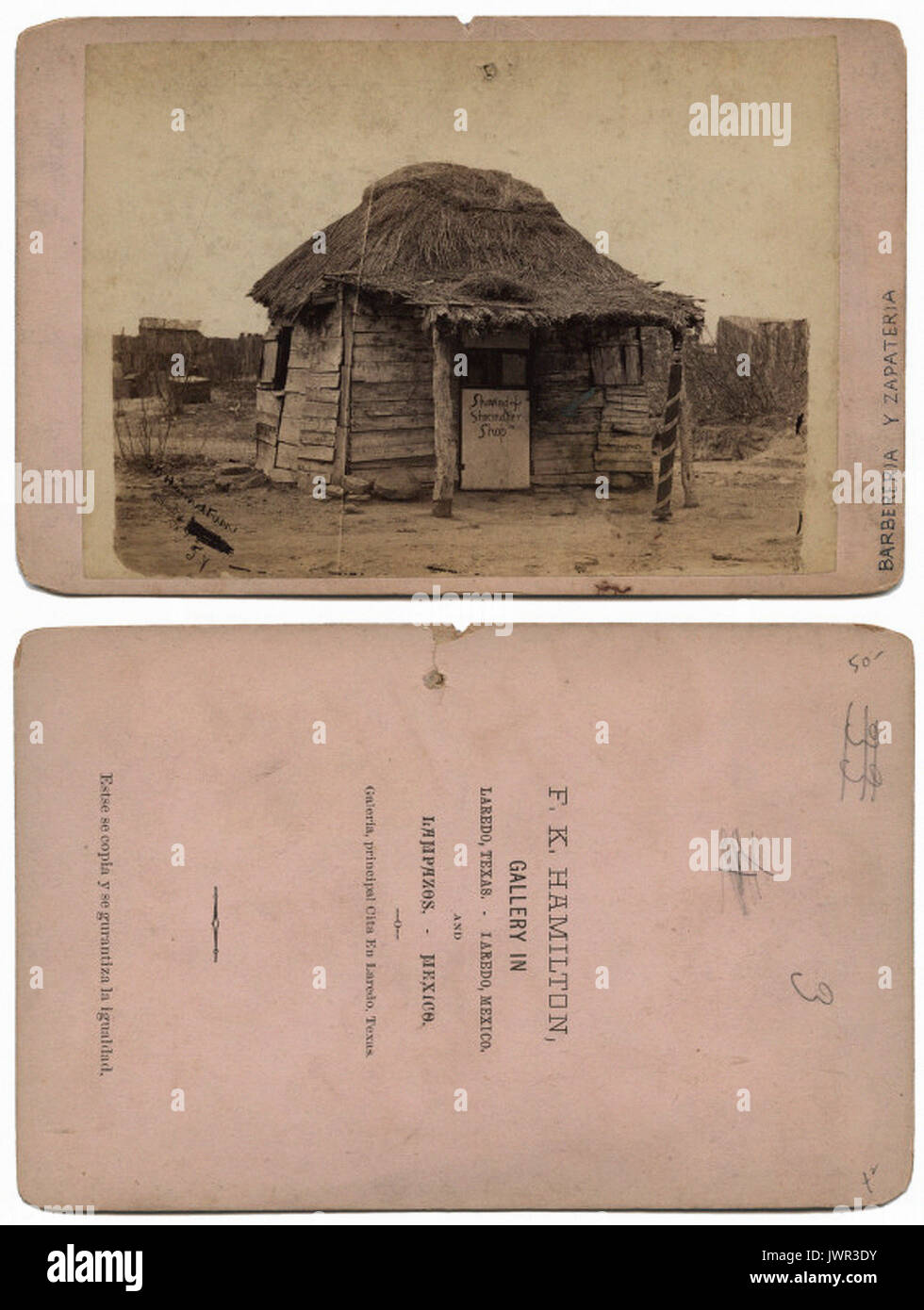 Barbereria y Zapateria, rasieren und Schuhmacher Shop, Laredo, Texas Stockfoto