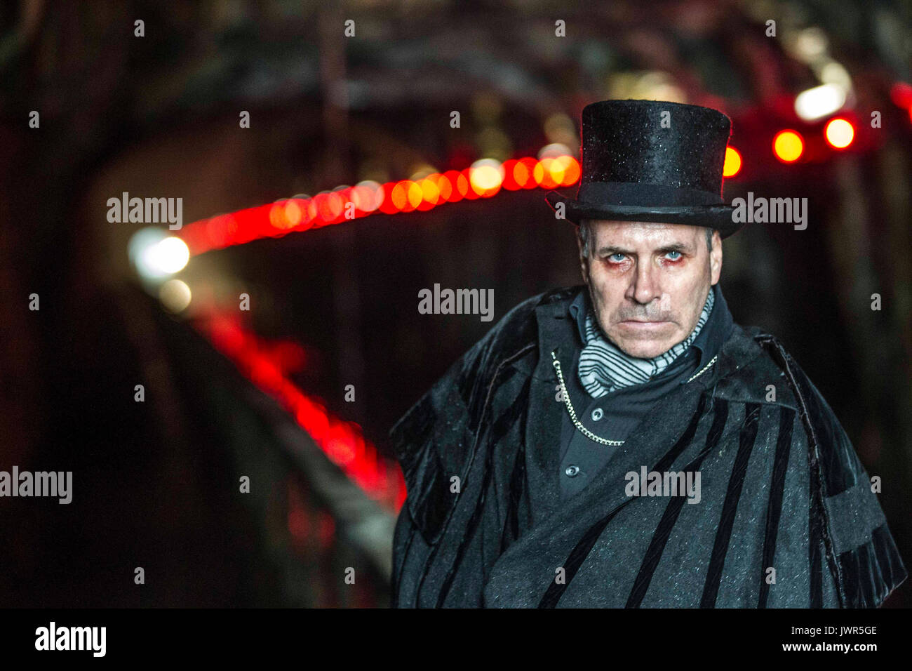 Schauspieler gekleidet wie grabräubers Burke in Falkirk Tunnel Stockfoto
