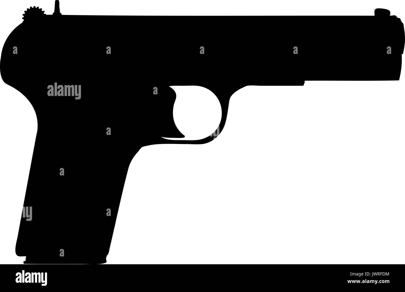 Eine schwarze und weiße Silhouette einer Pistole Stock Vektor