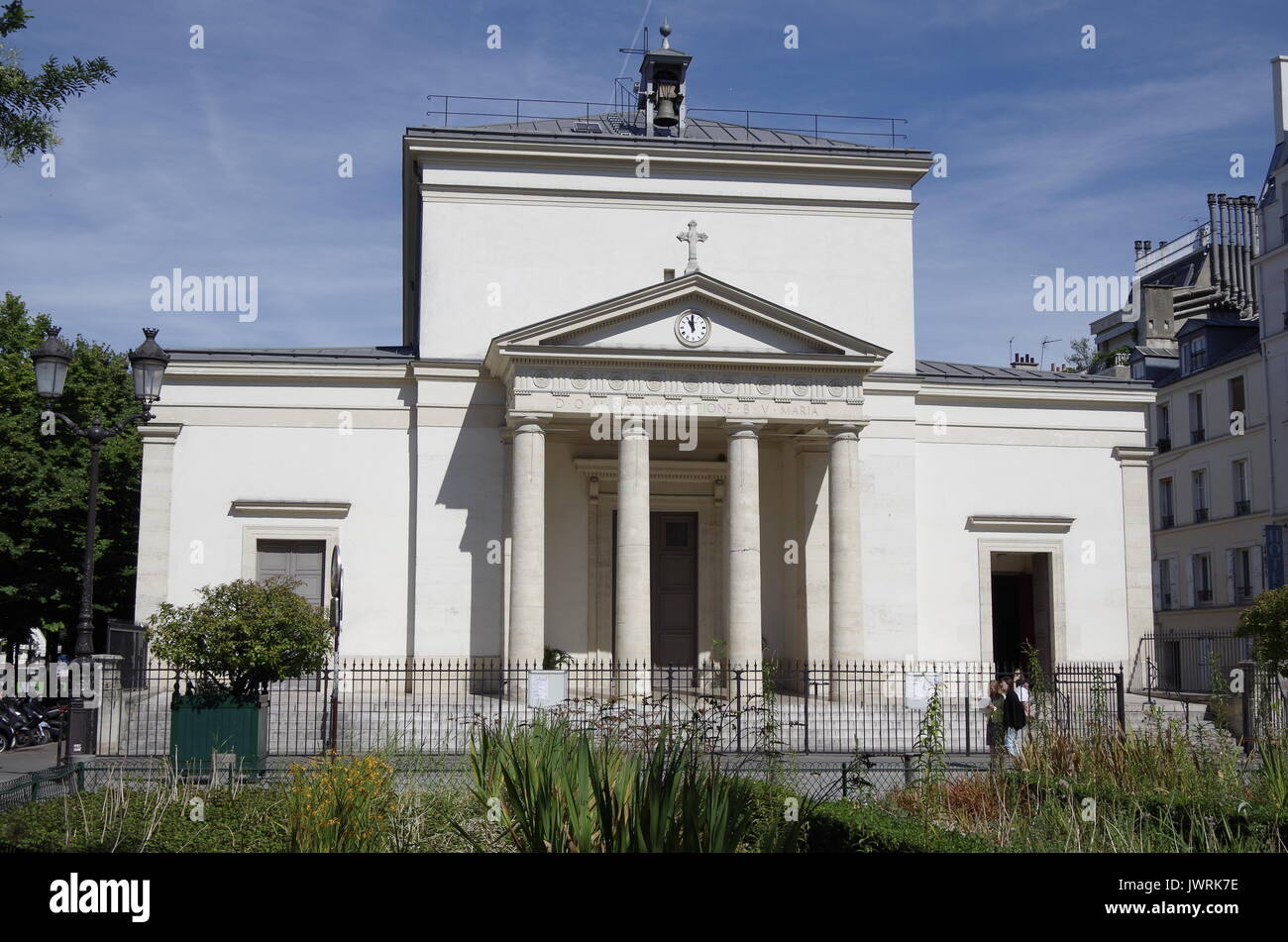 Kirche von Sainte Marie des Batignolles, einem einfachen eleganten neoklassizistischen Gebäude Stockfoto