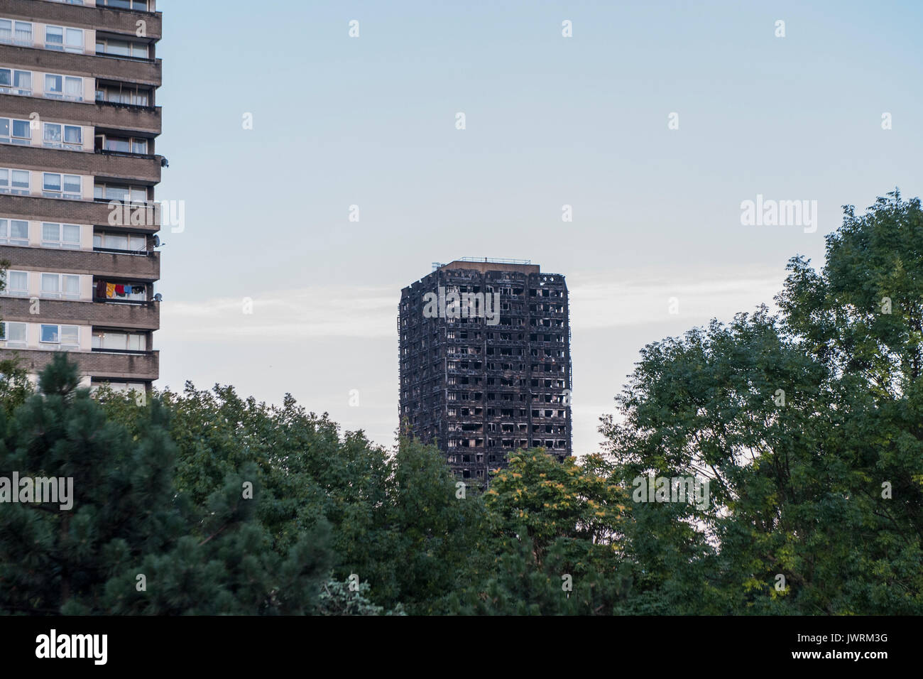Die verkohlten Überreste von Grenfell Turm Stockfoto