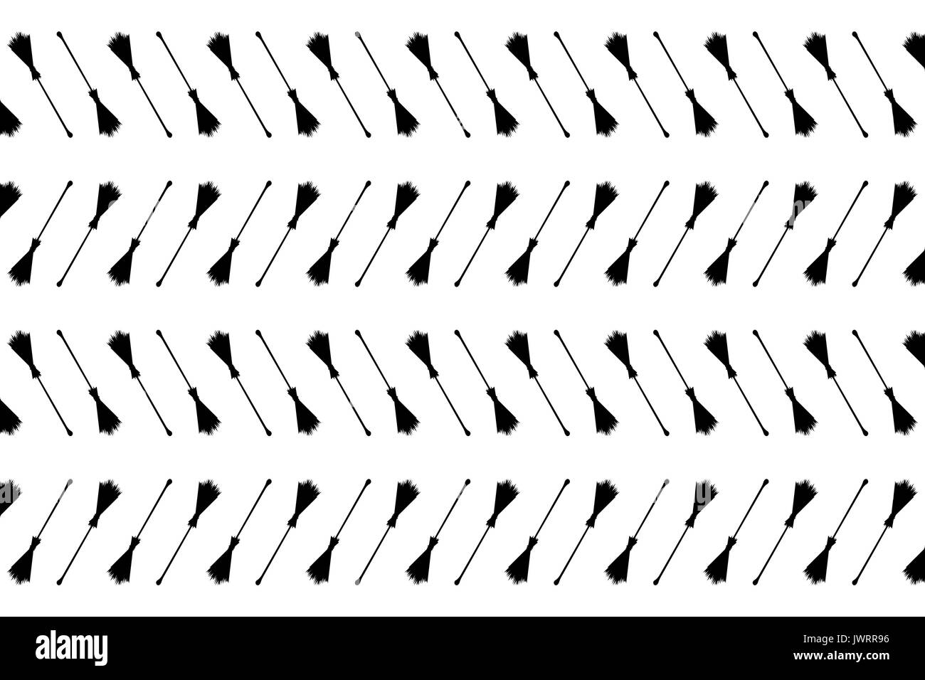 Besen schwarz auf weißem Hintergrund - vector Pattern, Halloween hexen Besen-vector Pattern, Hexen Besen Muster Stock Vektor