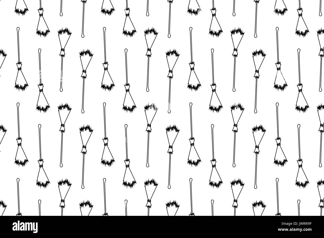 Besen schwarz auf weißem Hintergrund - vector Pattern, Halloween hexen Besen-vector Pattern, Hexen Besen Muster Stock Vektor