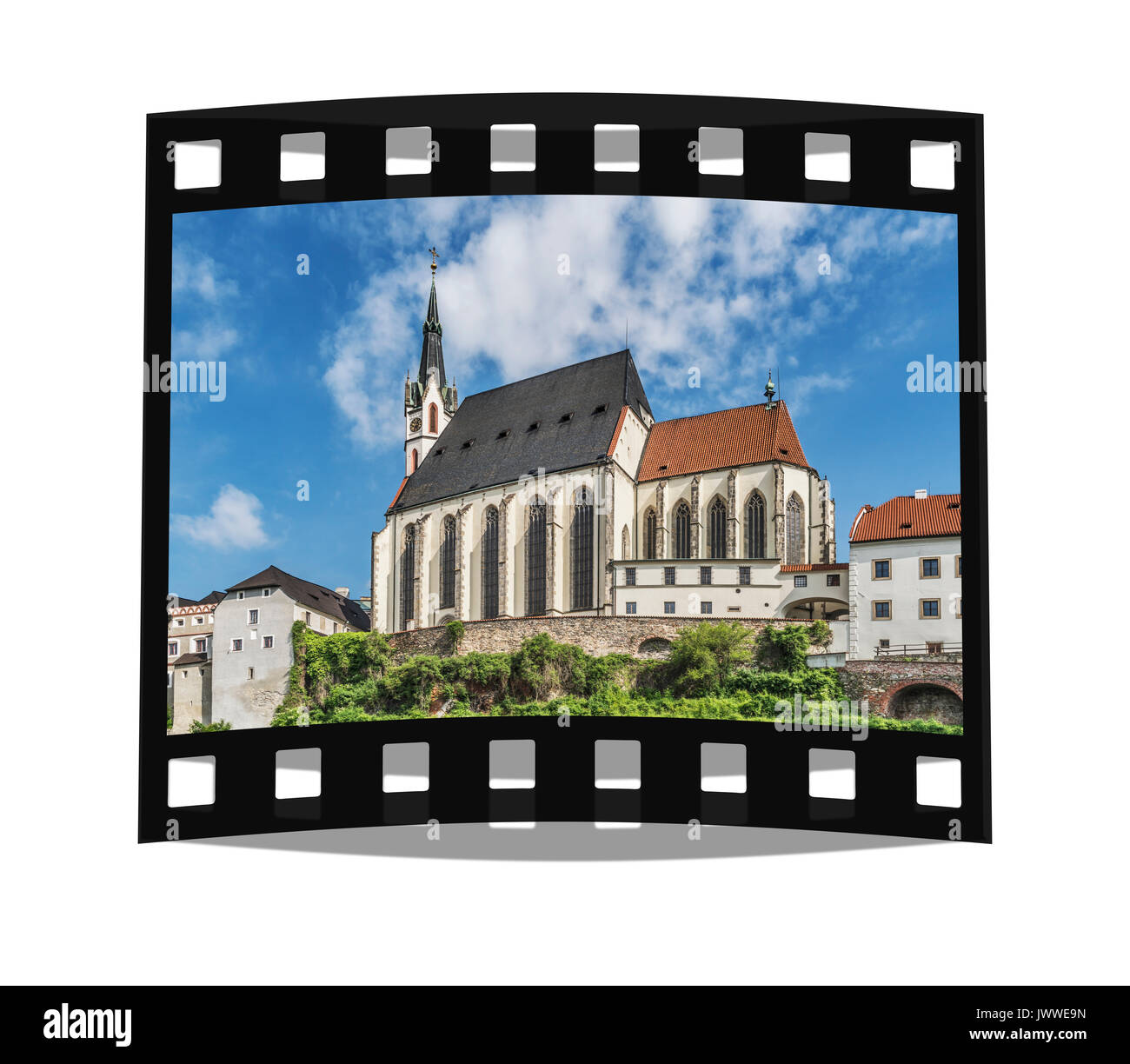 Die St. Vitus Kirche ist in der Stadt Cesky Krumlov an der Moldau in Böhmen, Jihocesky kraj, Tschechische Republik, Europa Stockfoto