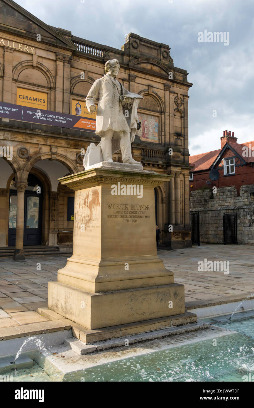 Statue von York's berühmten Künstler William Etty R.A. 1787 - 1849 außerhalb der York Art Gallery Stockfoto