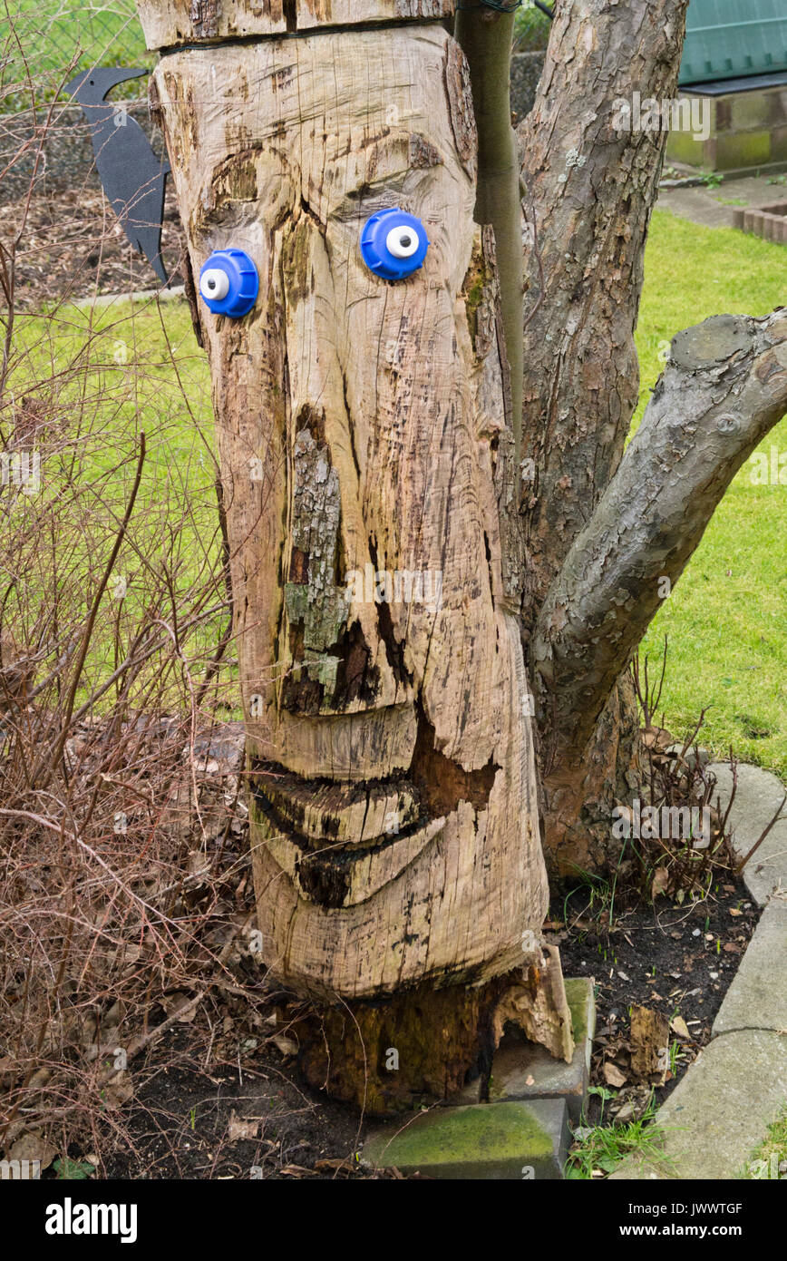 Baum mit Gesicht in einem Garten Stockfoto