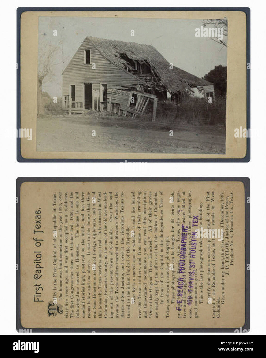 Erste Hauptstadt der Republik Texas Stockfoto