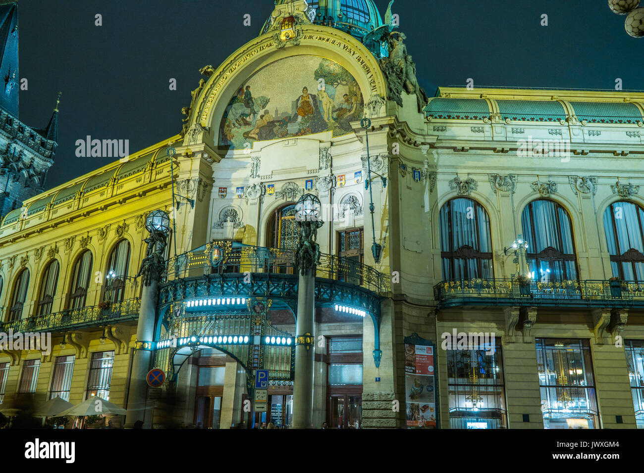 Gemeindehaus mit Smetana Hall, Prag, Tschechische Republik. Stockfoto