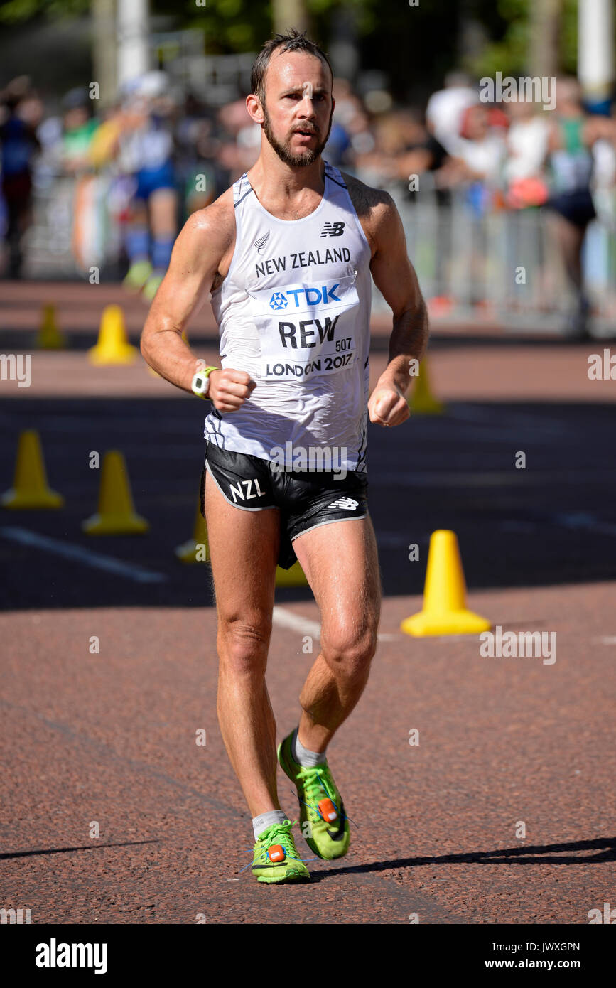 Quentin Rew aus Neuseeland nahm an der IAAF Leichtathletik-Weltmeisterschaft 50 km in der Mall in London Teil Stockfoto