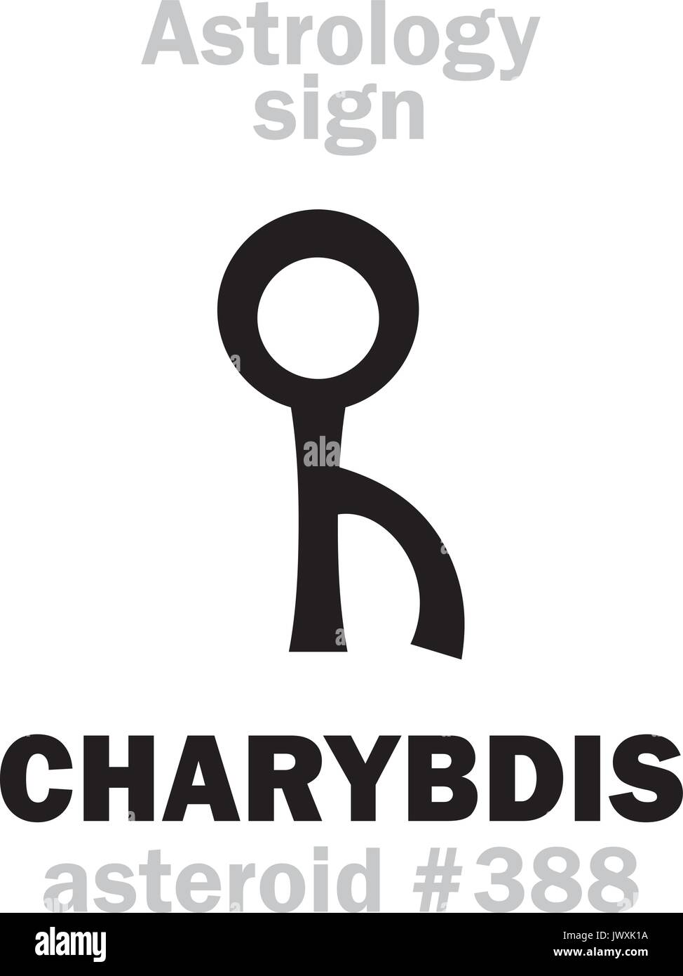 Astrologie Alphabet: CHARYBDIS, Asteroid Nr. 388. Hieroglyphen Zeichen Zeichen (Symbol). Stock Vektor