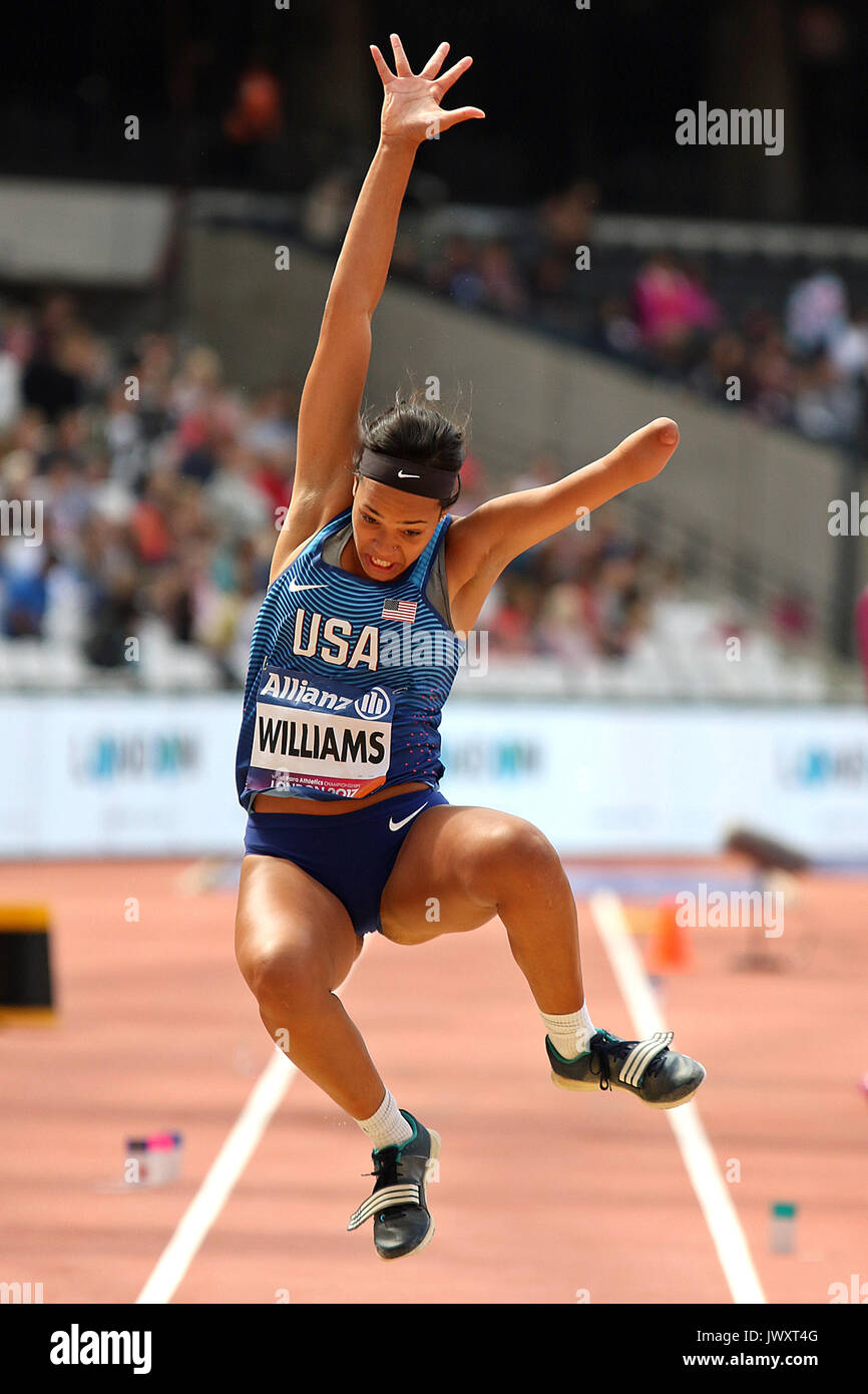Taleah Williams von den USA springt für Gold im Weitsprung der Frauen T47 Finale auf der Welt Para Meisterschaften in London 2017 Stockfoto