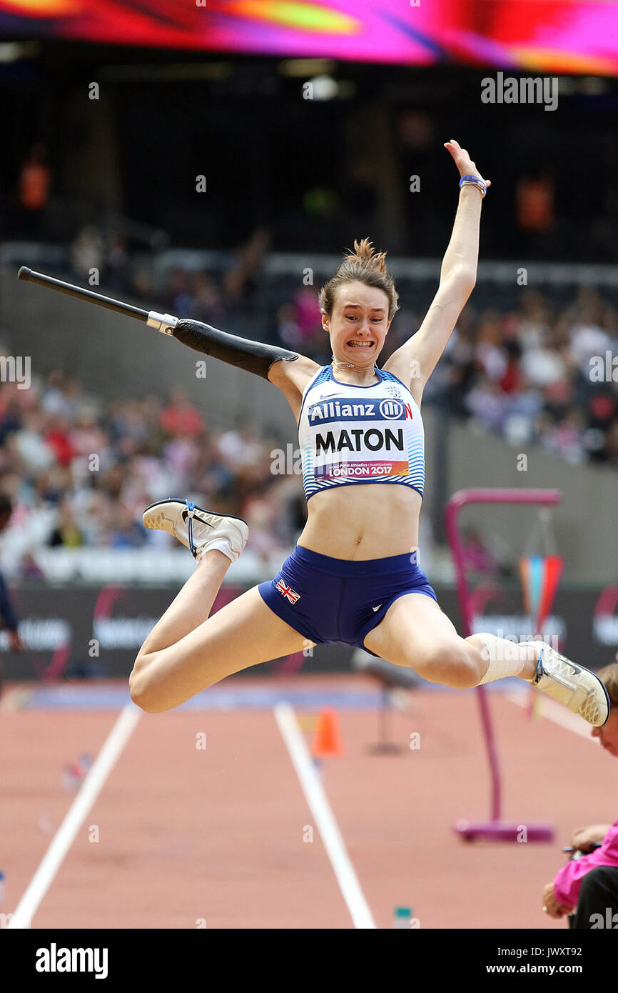 Polly MATON Großbritannien erhält Silber bei den Frauen Weitsprung T47 Finale auf der Welt Para Meisterschaften in London 2017 Stockfoto