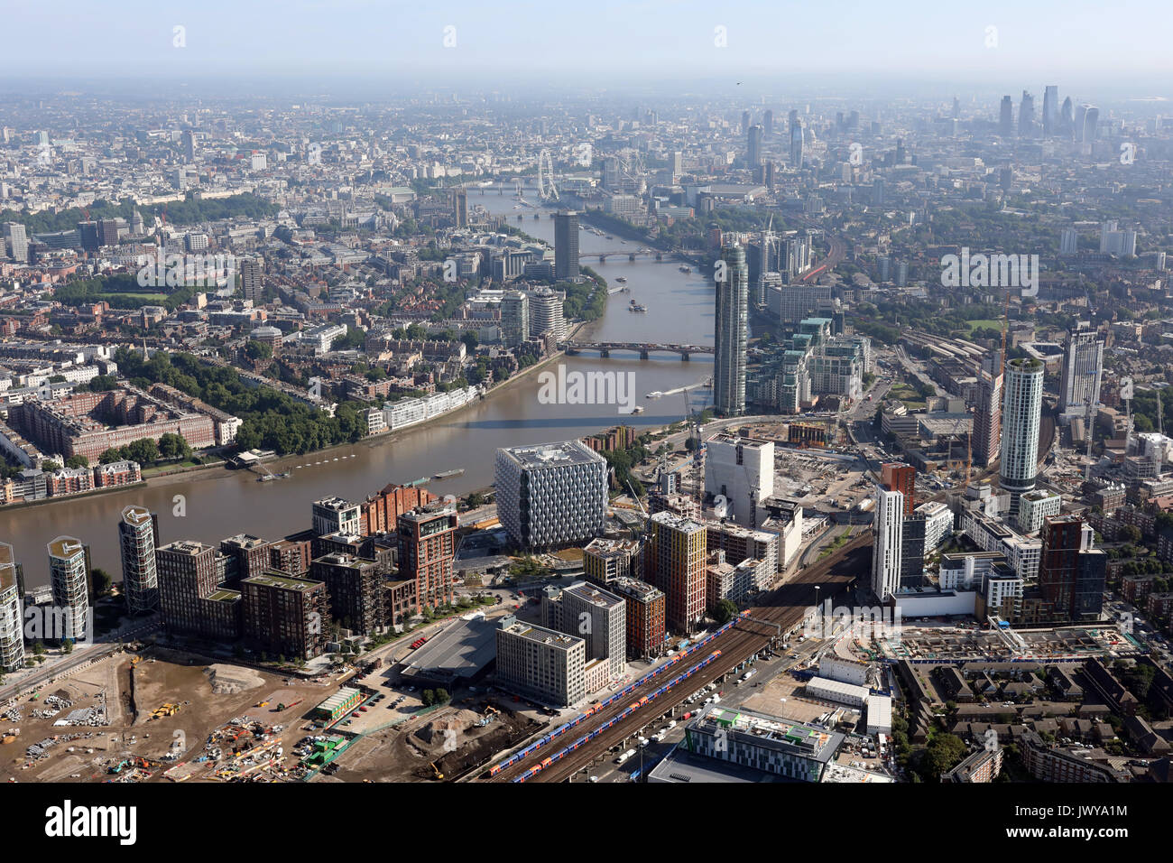 Luftaufnahme der Neun Elms neue Entwicklung in Battersea, London SW 11, Großbritannien Stockfoto