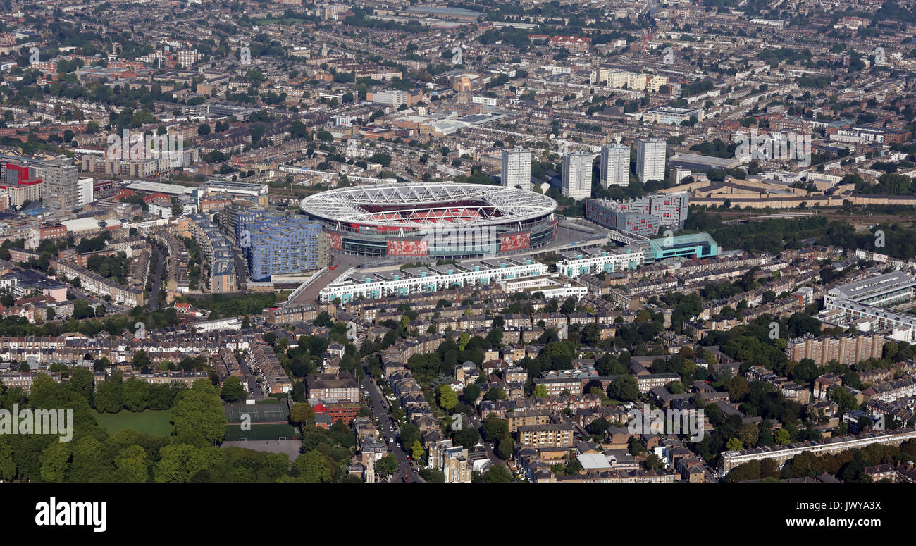 Luftbild des Emirates Stadium von Arsenal FC, nördlich von London, Großbritannien Stockfoto