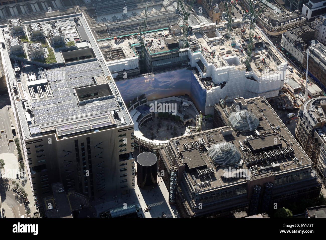 Luftbild des Broadgate Kreis, London EC2M, Großbritannien Stockfoto