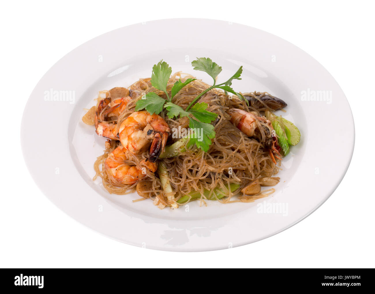 Thai Nudeln mit Garnelen. Stockfoto