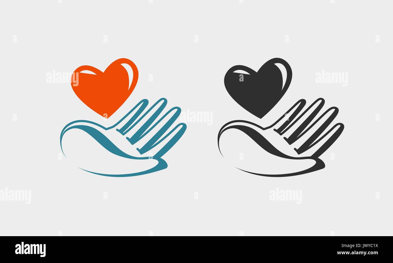Hand halten roten Herzen, das Symbol oder Symbol. Liebe, Liebe, Gesundheit, spende Logo. Vektor label Stock Vektor